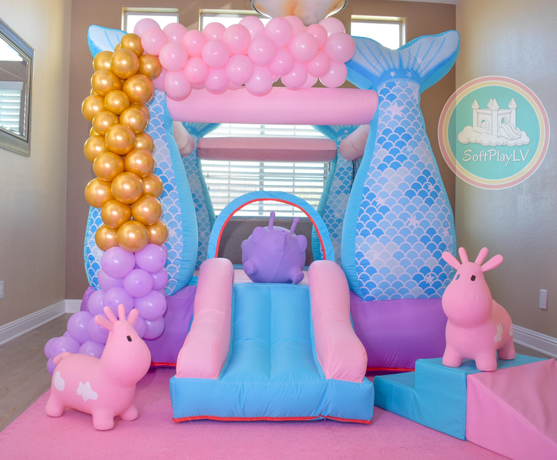 Mermaid Bouncy Palace: ​6.9 ft wide x 9.2 ft deep x 6.4 ft tall