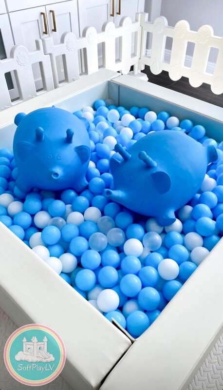 Square ball pits are available in 4'x4', 5'x5', and 6'x6' sizes.